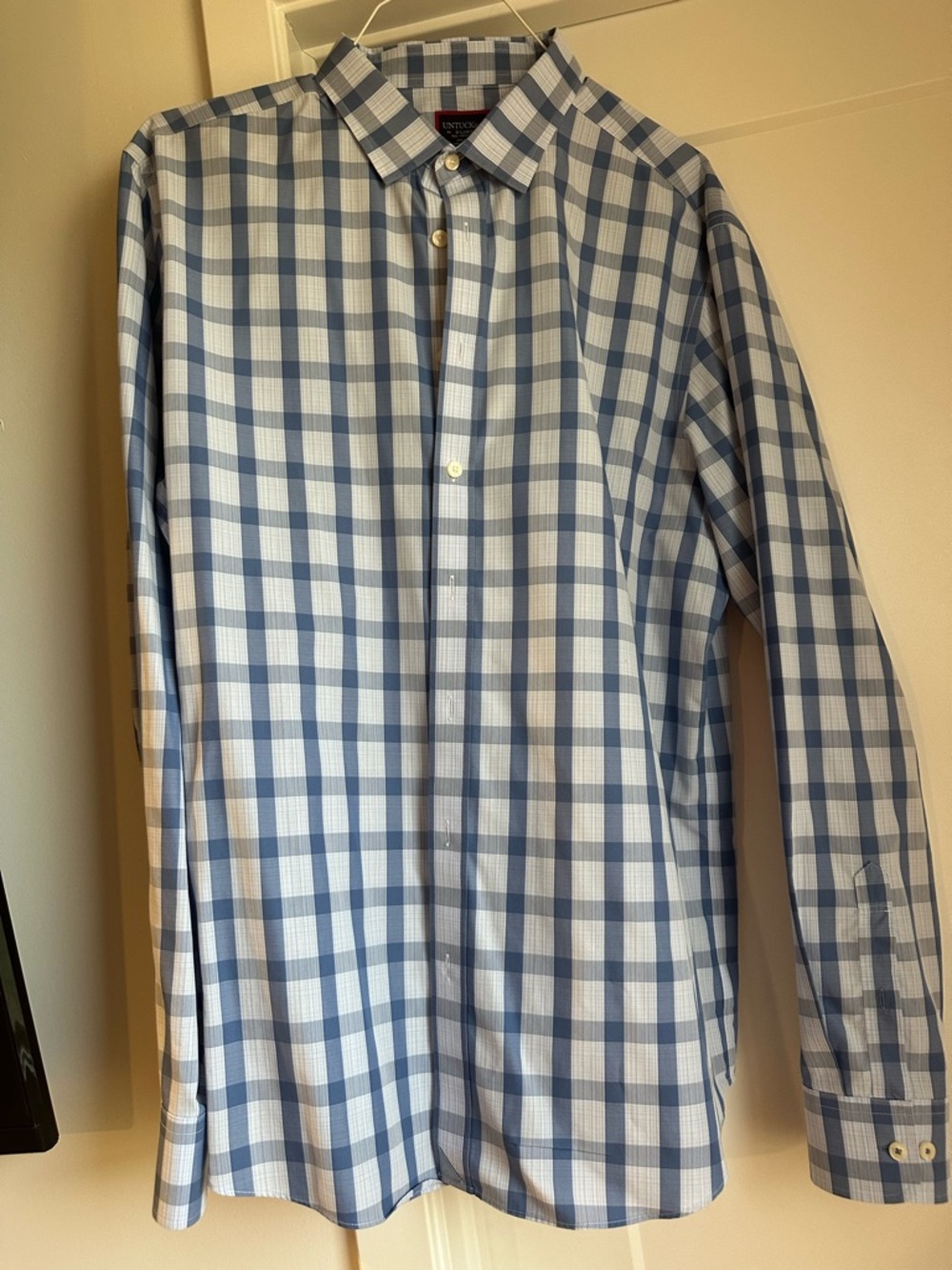 UNTUCKit Light Blue and White Check Dress Shirt XLT